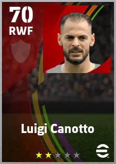 Luigi Canotto eFootball 2026 player card — 70 OVR RWF