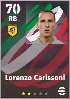 Lorenzo Carissoni eFootball 2026 player card — 70 OVR RB