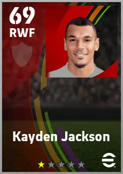 Kayden Jackson eFootball 2026 player card — 69 OVR RWF