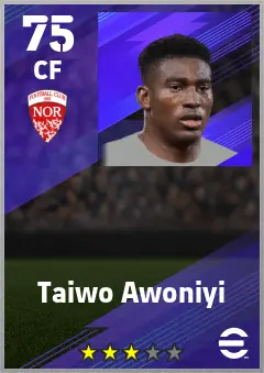 Taiwo Awoniyi eFootball 2026 player card — 75 OVR CF
