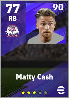Matty Cash eFootball 2026 player card — 77 OVR RB