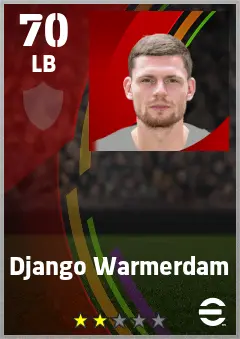 Django Warmerdam eFootball 2026 player card — 70 OVR LB