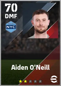 Aiden O Neill eFootball 2026 player card — 70 OVR DMF