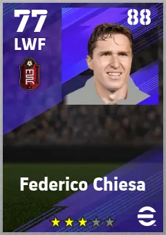 Federico Chiesa eFootball 2026 player card — 77 OVR LWF