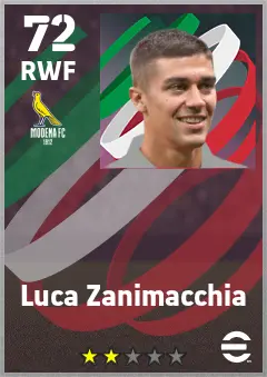 Luca Zanimacchia eFootball 2026 player card — 72 OVR RWF