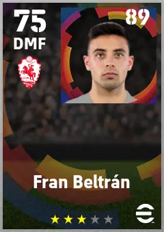 Fran Beltran eFootball 2026 player card — 75 OVR DMF