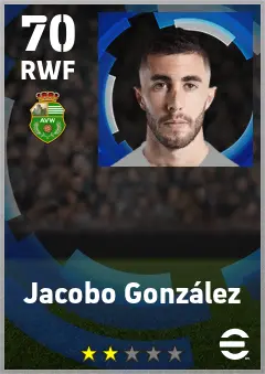 Jacobo Gonzalez eFootball 2026 player card — 70 OVR RWF