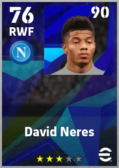 David Neres eFootball 2026 player card — 76 OVR RWF