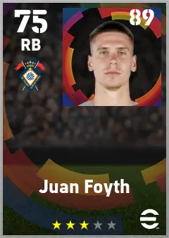 Juan Foyth eFootball 2026 player card — 75 OVR RB