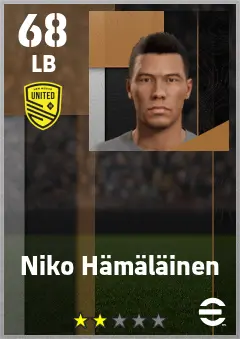 Niko Hamalainen eFootball 2026 player card — 68 OVR LB