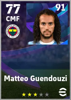 Matteo Guendouzi eFootball 2026 player card — 77 OVR CMF