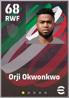 Orji Okwonkwo eFootball 2026 player card — 68 OVR RWF