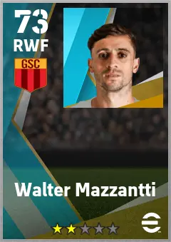 Walter Mazzantti eFootball 2026 player card — 73 OVR RWF