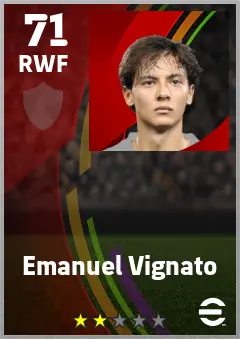Emanuel Vignato eFootball 2026 player card — 71 OVR RWF