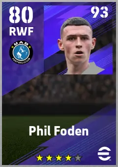 Phil Foden eFootball 2026 player card — 80 OVR RWF