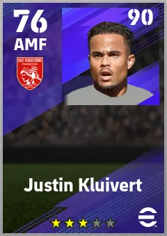 Justin Kluivert eFootball 2026 player card — 76 OVR AMF
