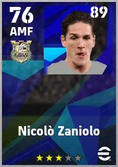 Nicolo Zaniolo eFootball 2026 player card — 76 OVR AMF