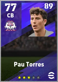 Pau Torres eFootball 2026 player card — 77 OVR CB