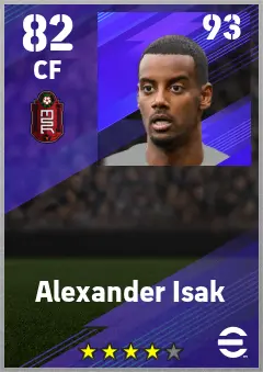 Alexander Isak eFootball 2026 player card — 82 OVR CF