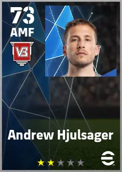 Andrew Hjulsager eFootball 2026 player card — 73 OVR AMF