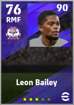 Leon Bailey eFootball 2026 player card — 76 OVR RMF