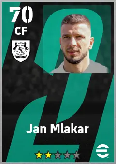 Jan Mlakar eFootball 2026 player card — 70 OVR CF