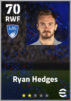 Ryan Hedges eFootball 2026 player card — 70 OVR RWF