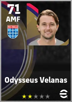 Odysseus Velanas eFootball 2026 player card — 71 OVR AMF