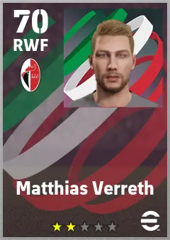 Matthias Verreth eFootball 2026 player card — 70 OVR RWF