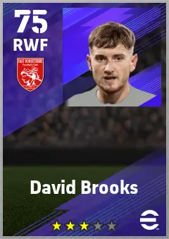 David Brooks eFootball 2026 player card — 75 OVR RWF