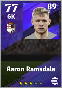 Aaron Ramsdale eFootball 2026 player card — 77 OVR GK