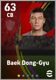 Baek Dong-Gyu eFootball 2026 player card — 63 OVR CB
