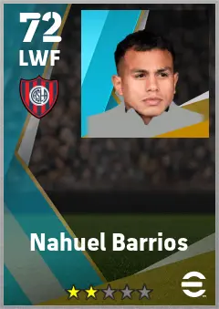 Nahuel Barrios eFootball 2026 player card — 72 OVR LWF