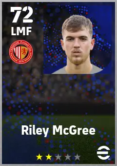 Riley McGree eFootball 2026 player card — 72 OVR LMF