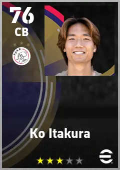 Ko Itakura eFootball 2026 player card — 76 OVR CB