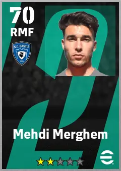 Mehdi Merghem eFootball 2026 player card — 70 OVR RMF