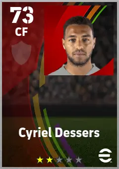 Cyriel Dessers eFootball 2026 player card — 73 OVR CF