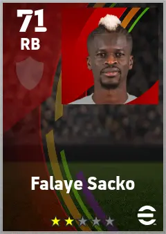 Falaye Sacko eFootball 2026 player card — 71 OVR RB