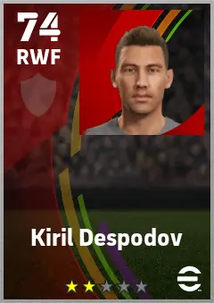 Kiril Despodov eFootball 2026 player card — 74 OVR RWF