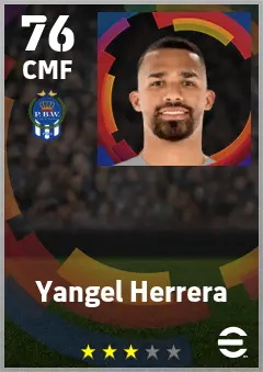 Yangel Herrera eFootball 2026 player card — 76 OVR CMF