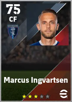Marcus Ingvartsen eFootball 2026 player card — 75 OVR CF