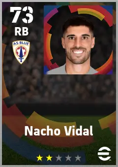 Nacho Vidal eFootball 2026 player card — 73 OVR RB