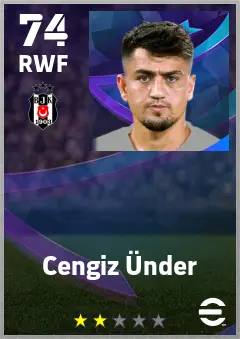 Cengiz Under eFootball 2026 player card — 74 OVR RWF