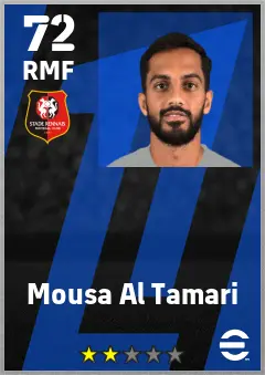 Mousa Al Tamari eFootball 2026 player card — 72 OVR RMF
