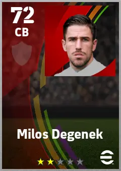 Milos Degenek eFootball 2026 player card — 72 OVR CB