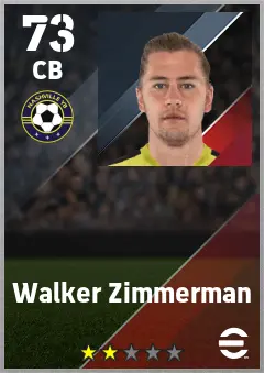Walker Zimmerman eFootball 2026 player card — 73 OVR CB