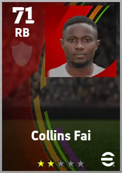 Collins Fai eFootball 2026 player card — 71 OVR RB