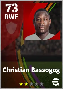 Christian Bassogog eFootball 2026 player card — 73 OVR RWF