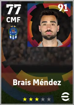 Brais Mendez eFootball 2026 player card — 77 OVR CMF