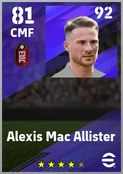 Alexis Mac Allister eFootball 2026 player card — 81 OVR CMF